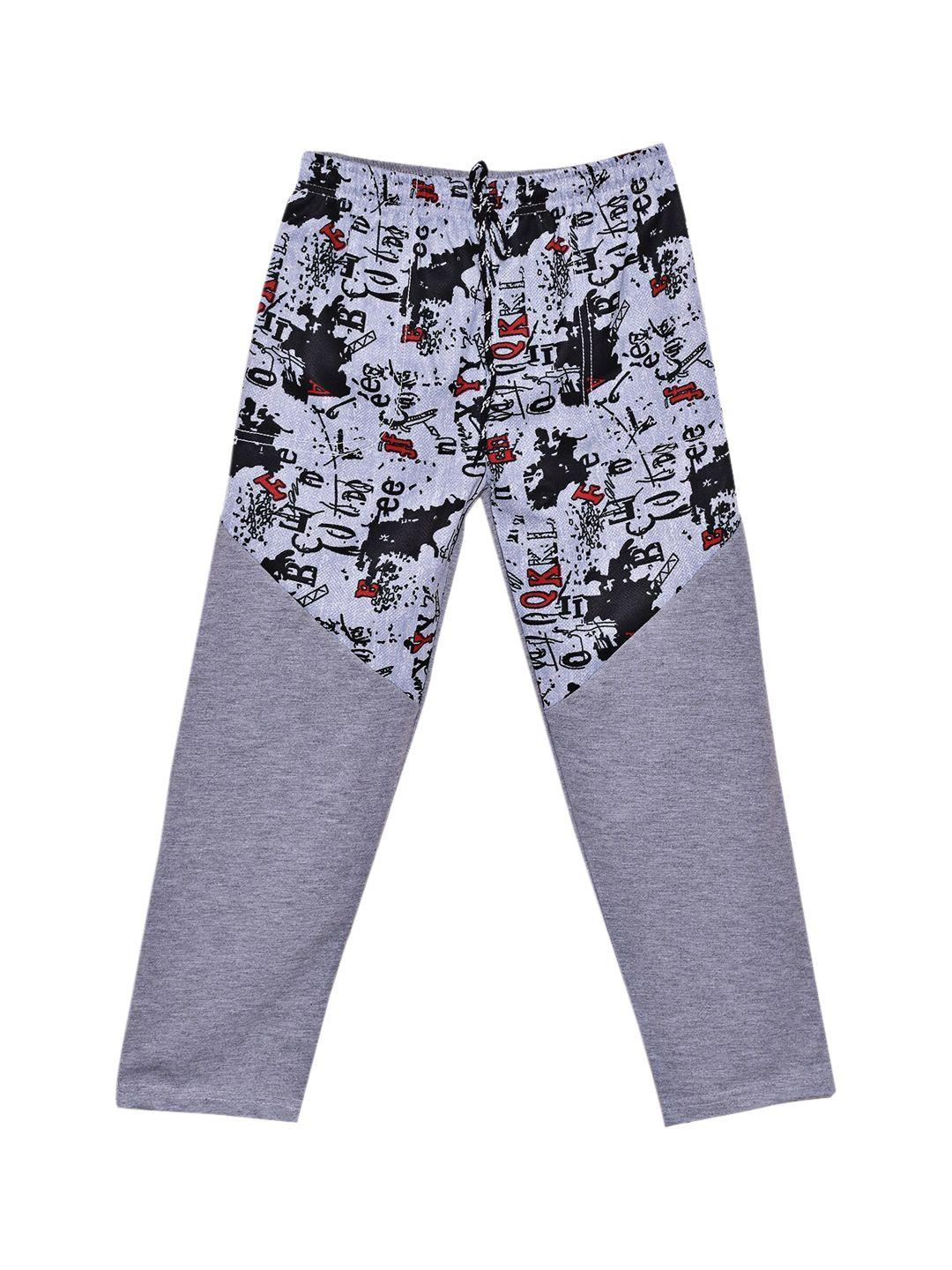 sweet angel boys grey melange & black printed pure cotton track pant