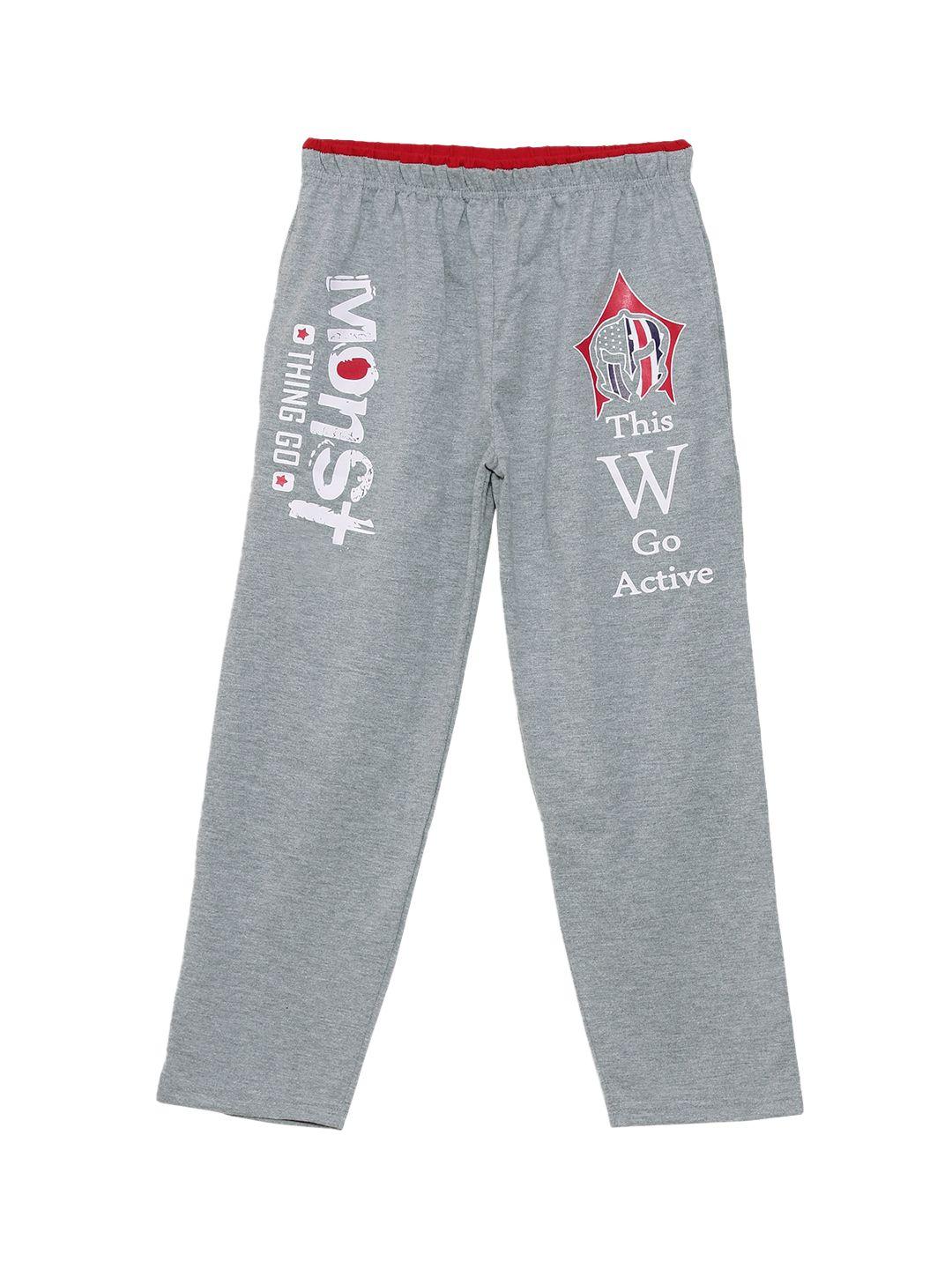 sweet angel boys grey melange & white printed straight-fit track pants