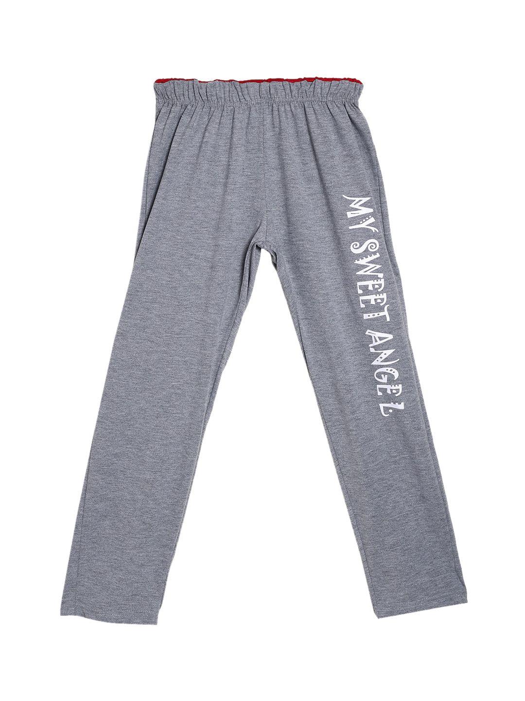 sweet angel boys grey melange printed pure cotton straight-fit track pants