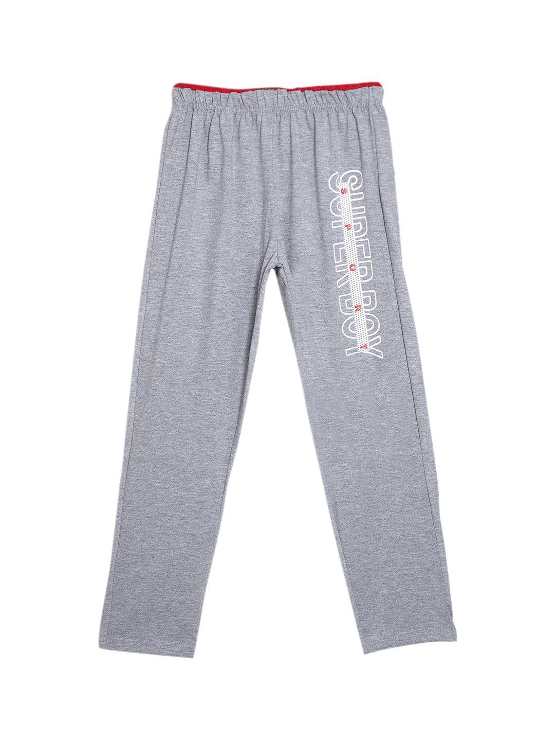 sweet angel boys grey melange printed straight-fit pure cotton track pants