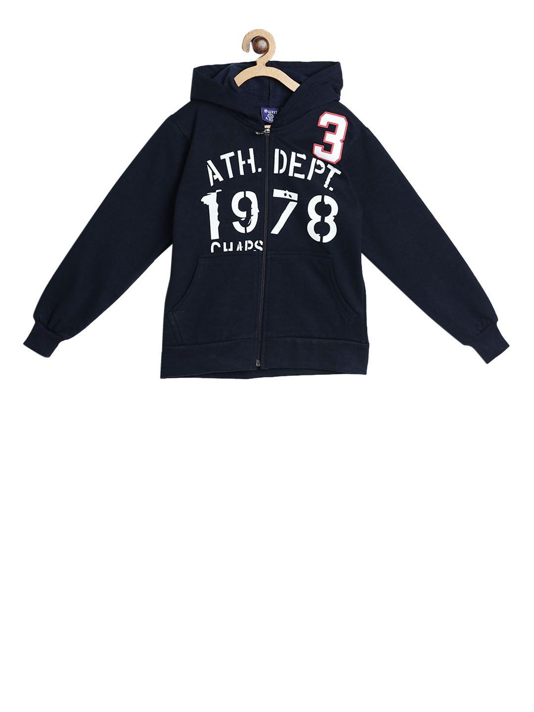 sweet angel boys navy blue & white printed hooded sweatshirt