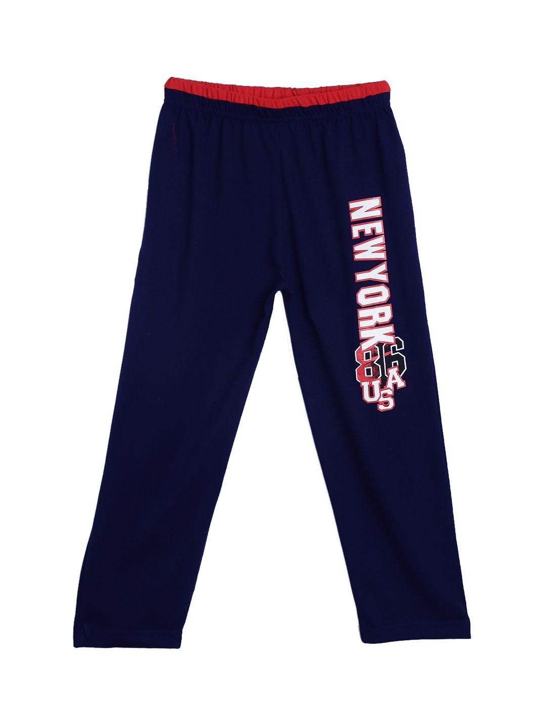 sweet angel boys navy blue straight fit printed track pants