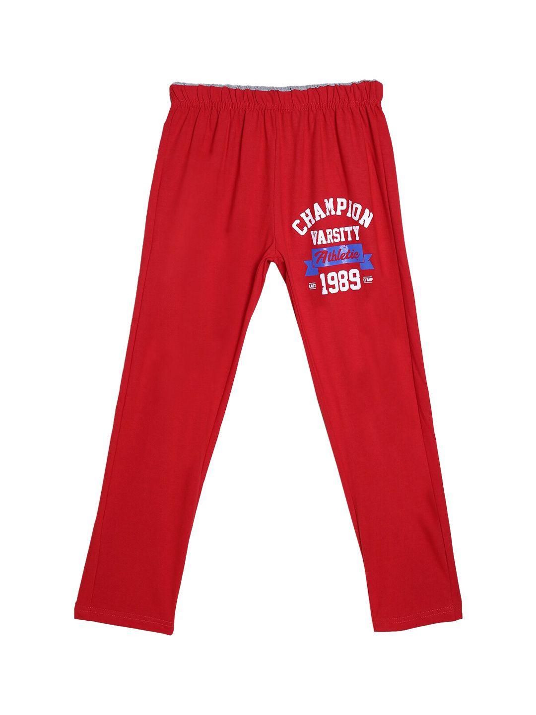 sweet angel boys red & white alphanumeric printed pure cotton straight-fit track pants