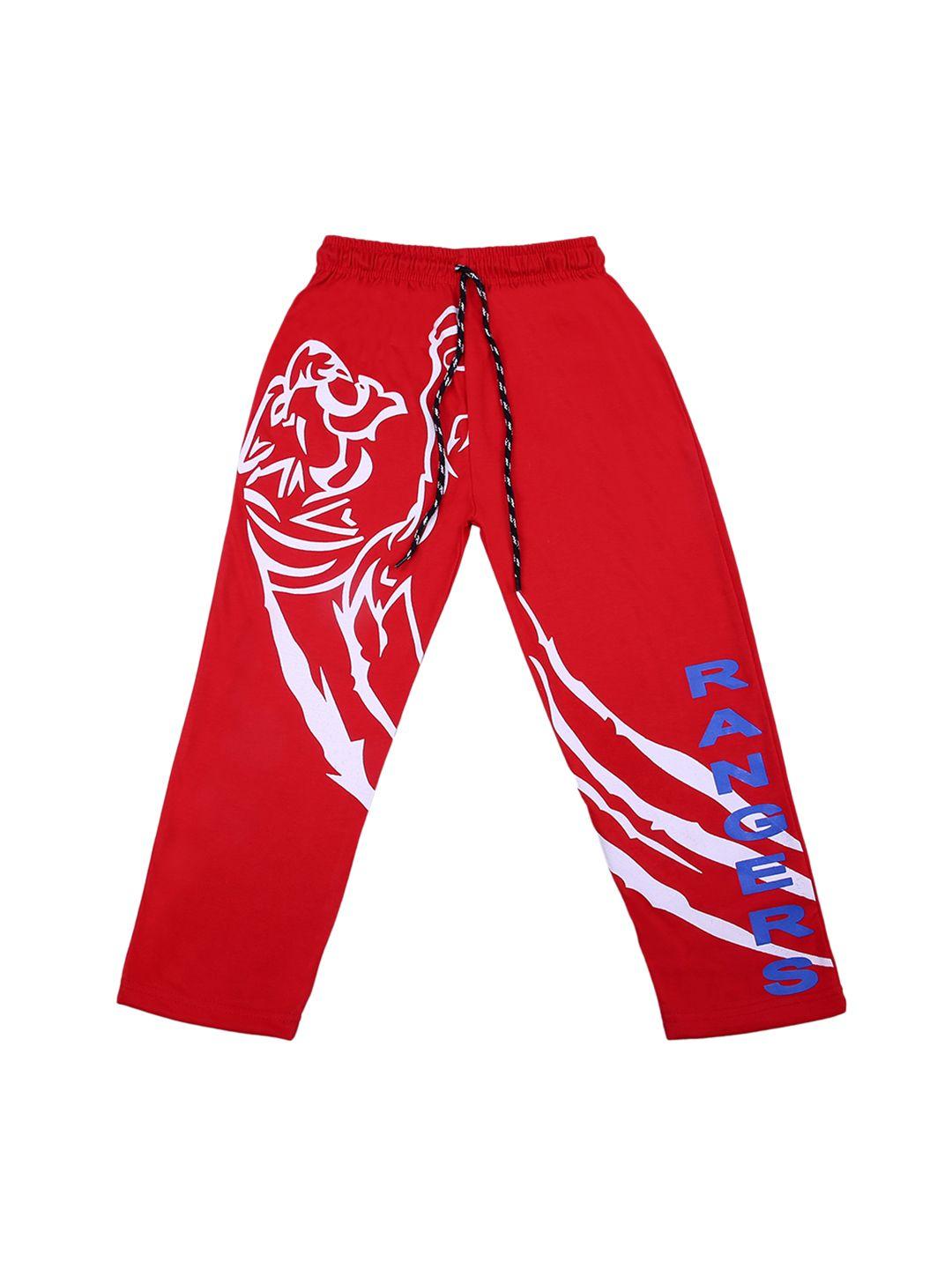 sweet angel boys red & white printed relaxed-fit pure cotton track pants