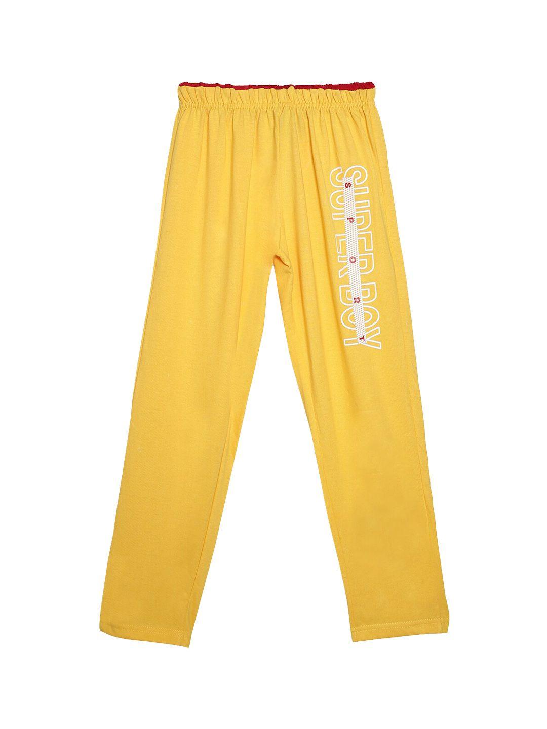 sweet angel boys yellow & white printed pure cotton straight-fit track pants