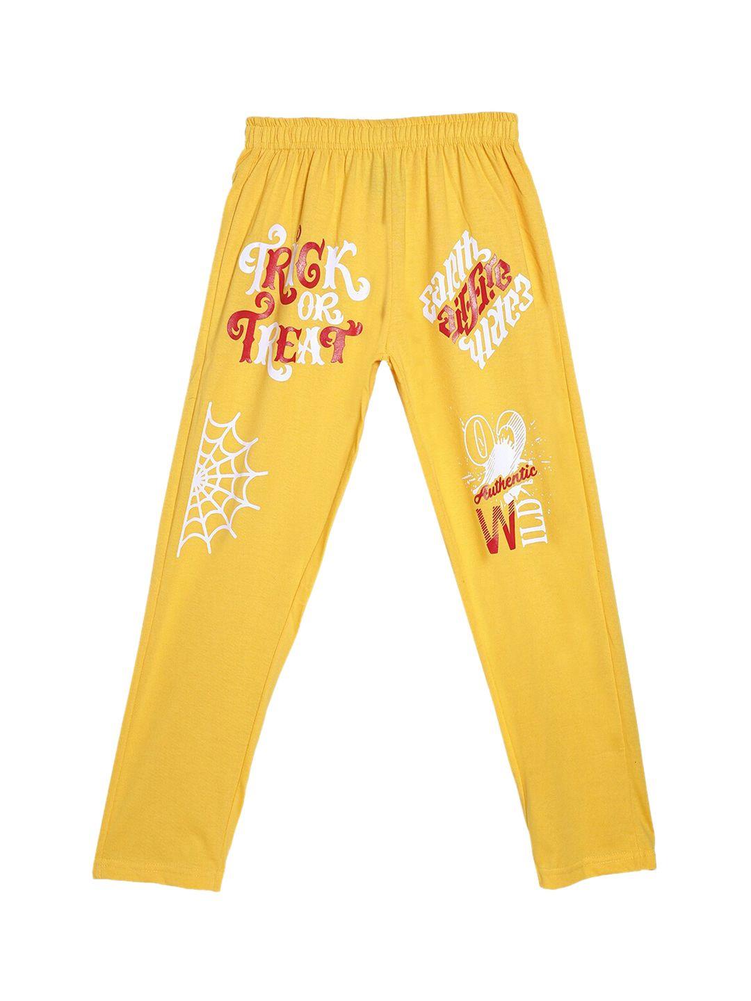 sweet angel boys yellow & white printed pure cotton straight-fit track pants