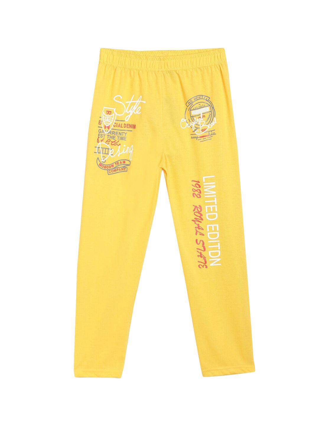 sweet angel boys yellow printed cotton typography track pants