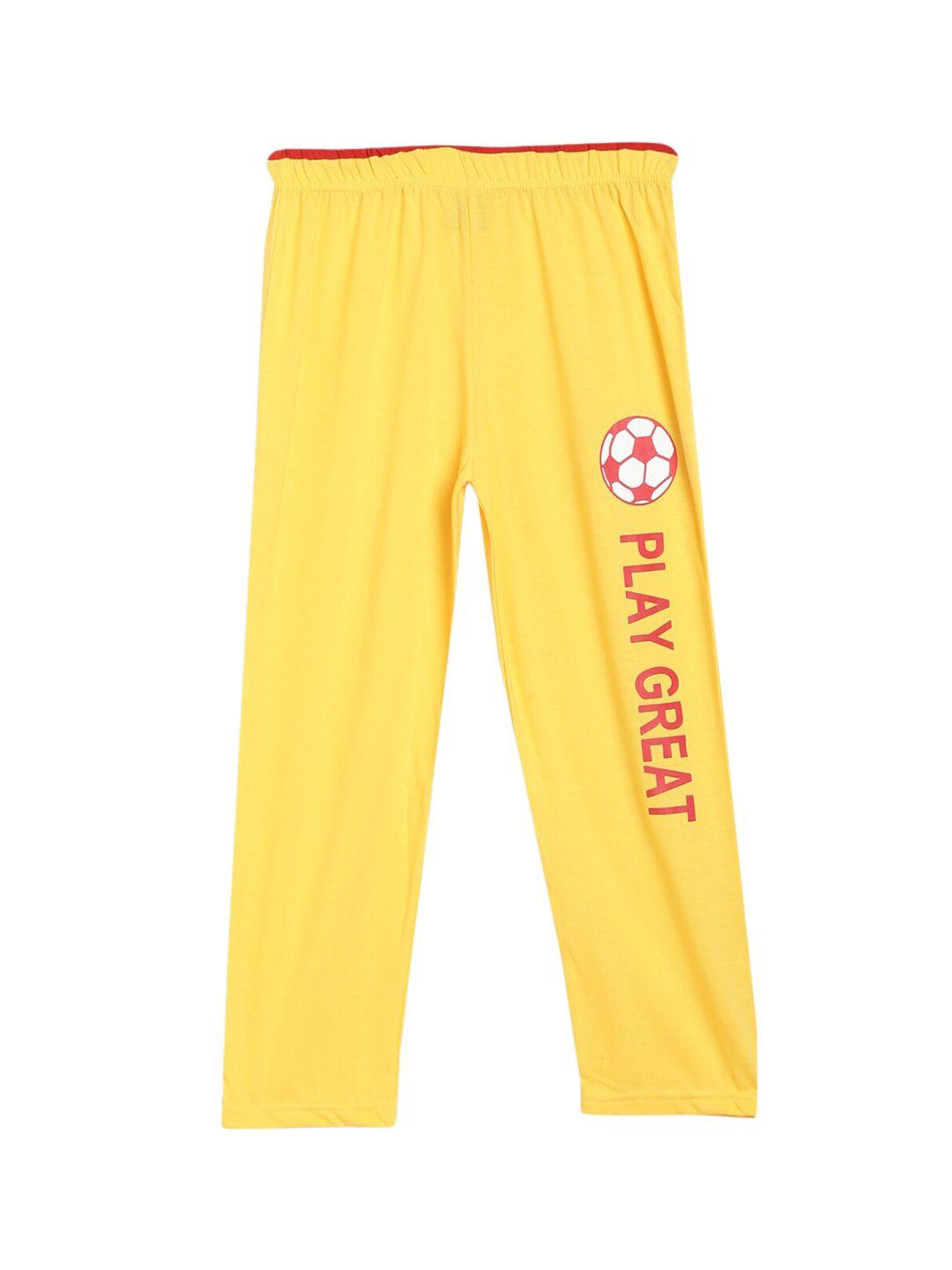 sweet angel boys yellow printed relaxed-fit cotton track pants