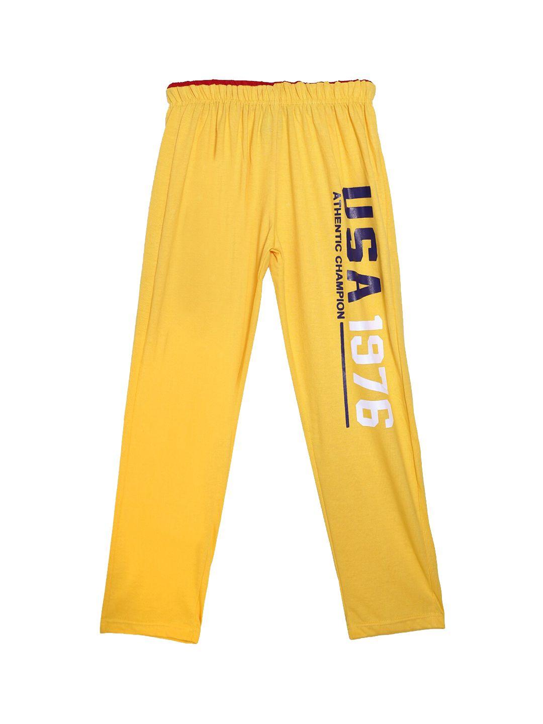 sweet angel boys yellow printed typography relaxed fit track pants