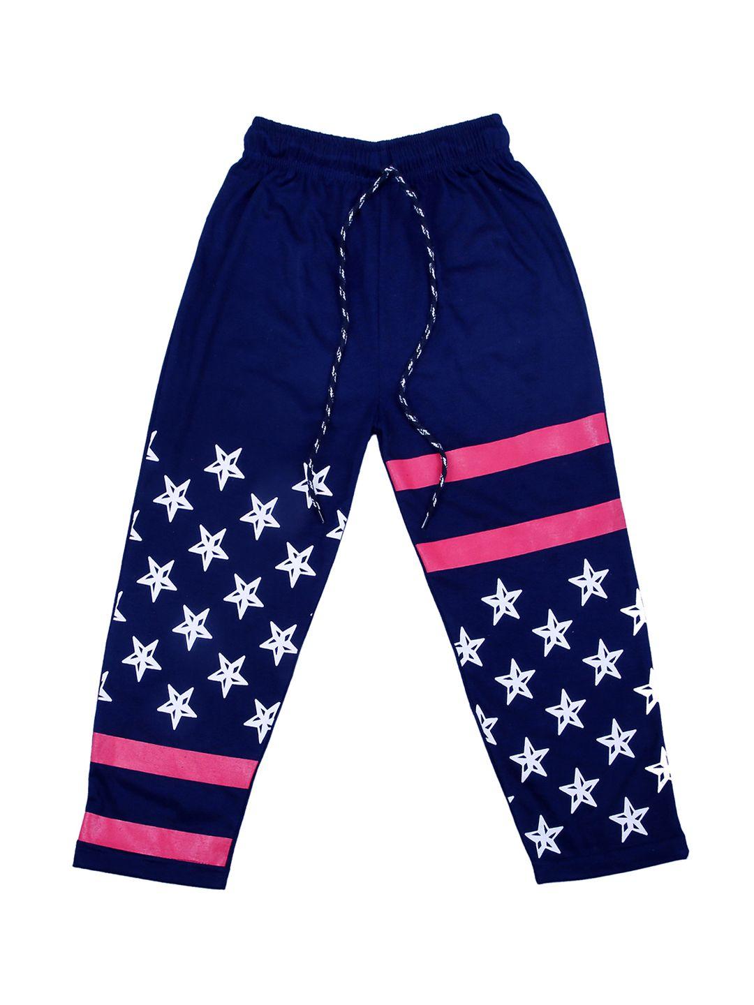 sweet angel kids navy blue & white straight fit printed track pants