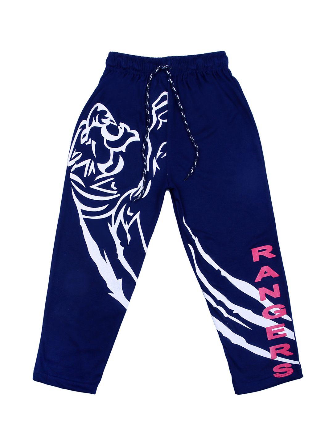 sweet angel kids navy blue & white straight fit printed track pants