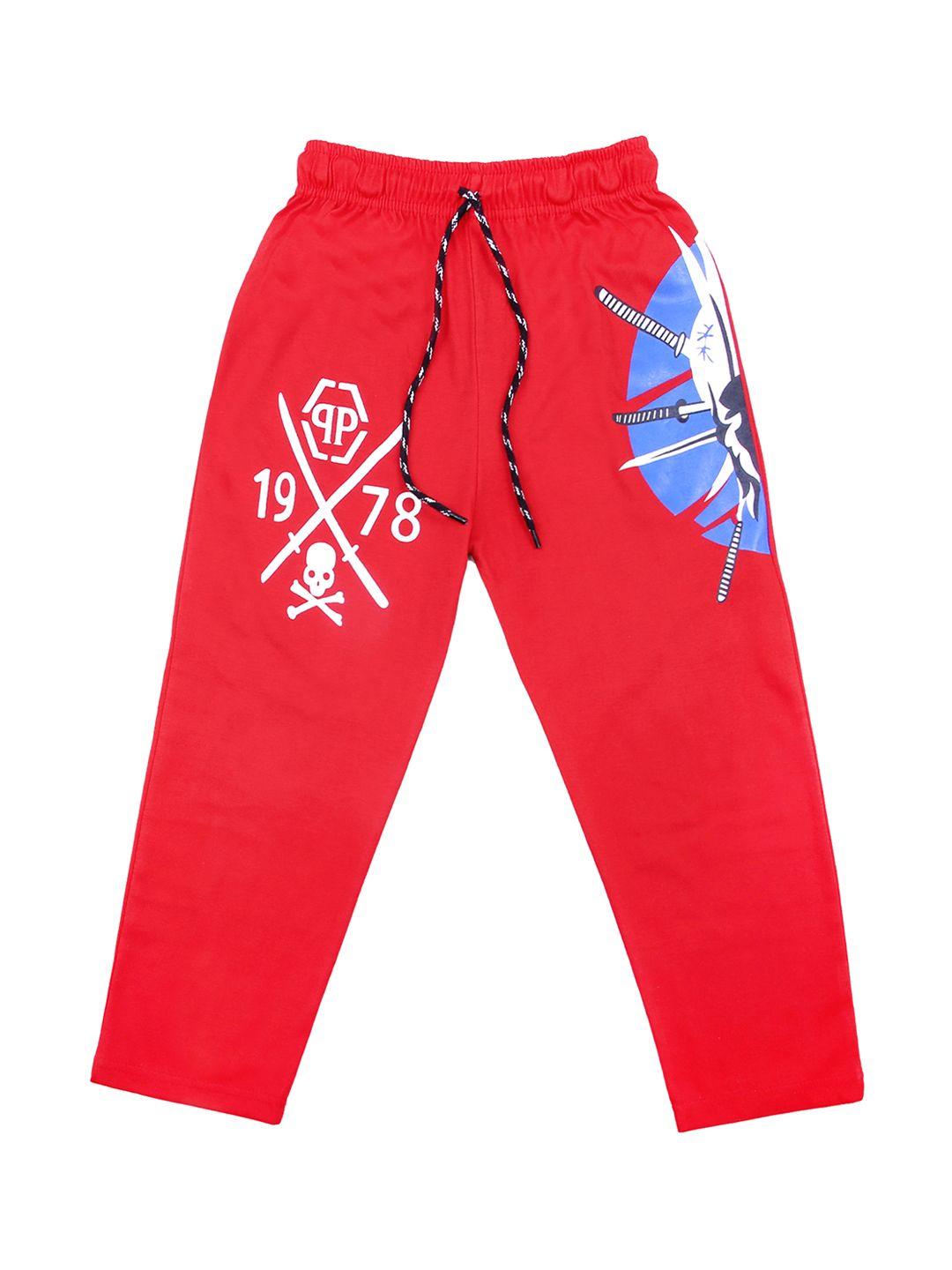 sweet angel kids red printed track pants