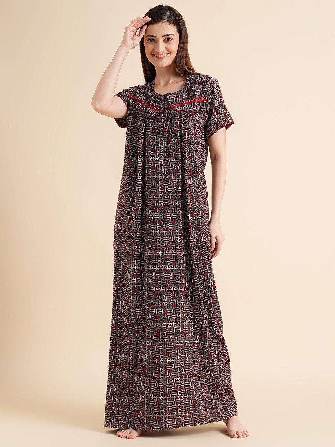 sweet dreams abstract printed pure cotton maxi nightdress