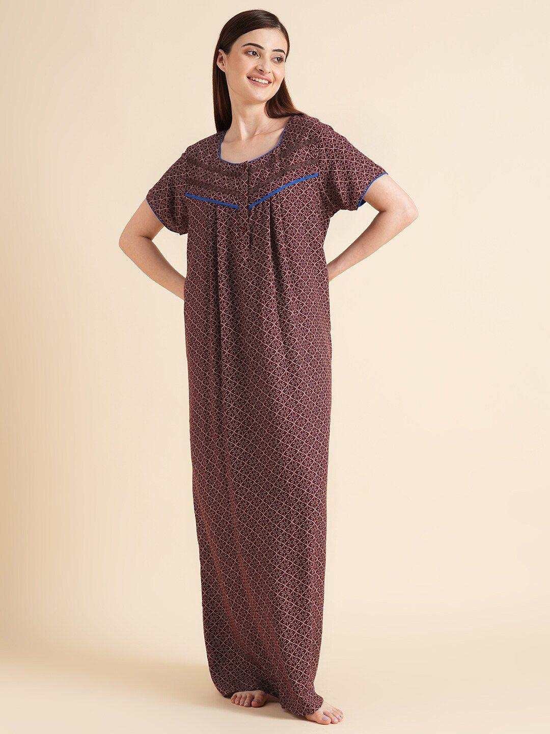 sweet dreams abstract printed pure cotton maxi nightdress