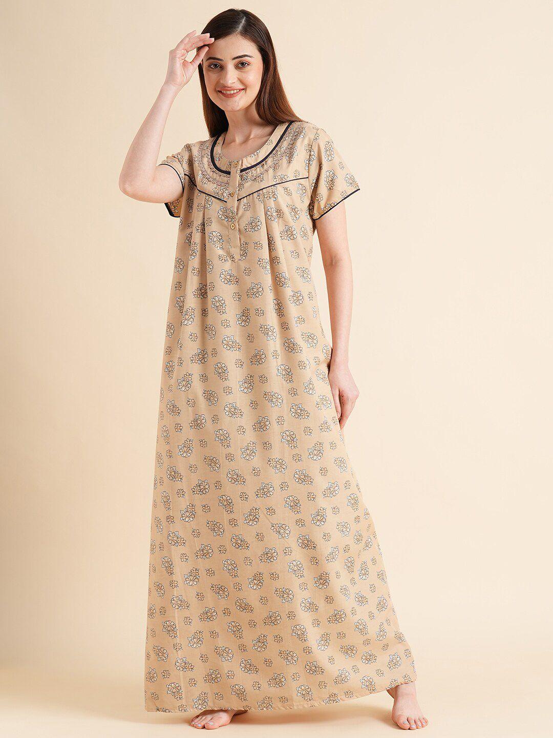 sweet dreams beige-coloured floral printed maxi nightdress