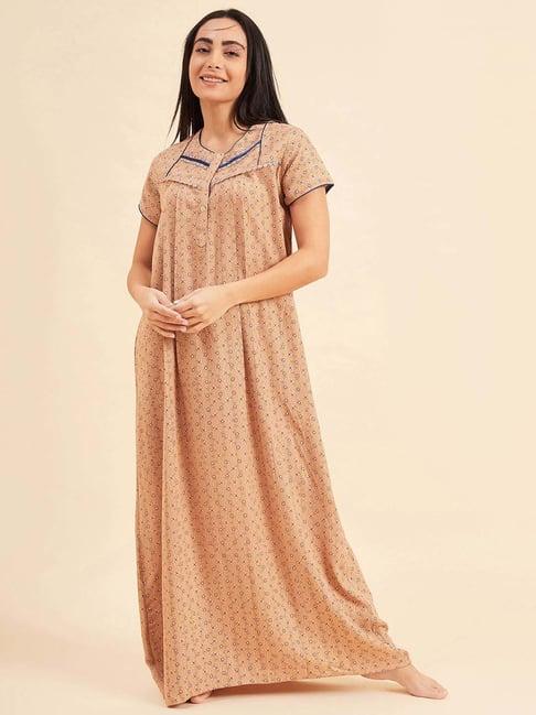 sweet dreams beige cotton printed night gown