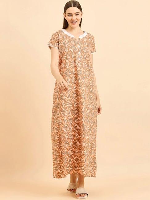 sweet dreams beige cotton printed nighty