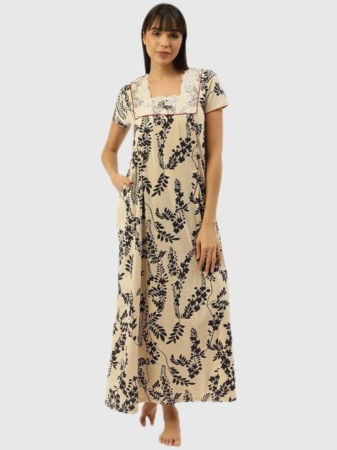 sweet dreams beige floral print night dress