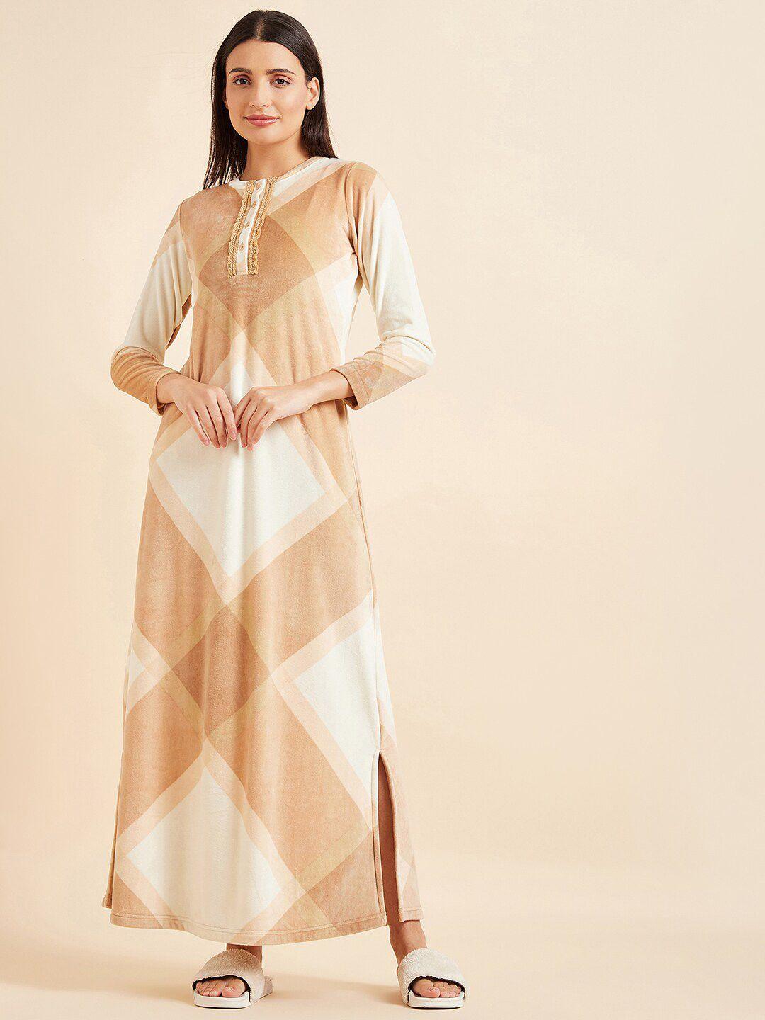 sweet dreams beige geomteric printed maxi nightdress