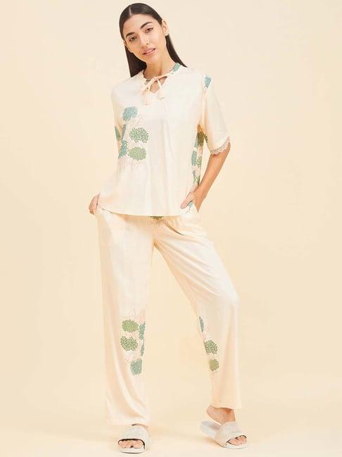 sweet dreams beige printed top pyjamas set