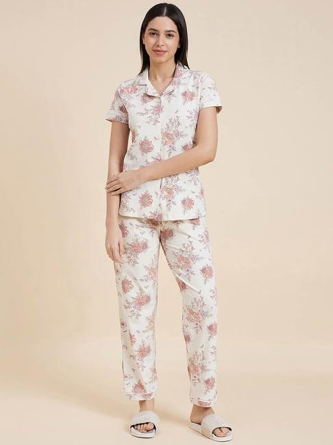 sweet dreams beige printed top with pyjamas