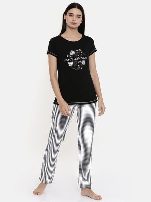 sweet dreams black & white floral print top with pyjamas
