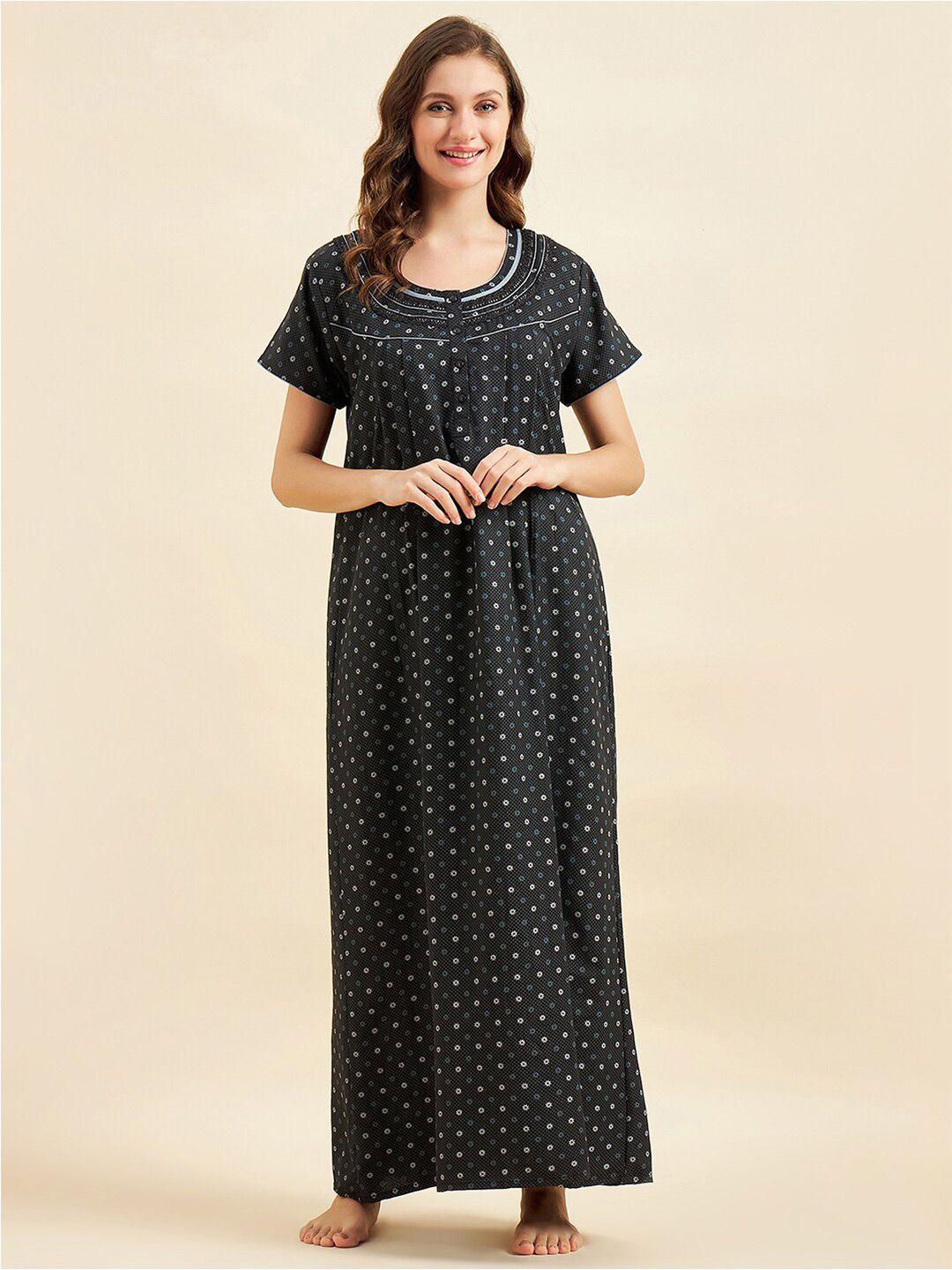 sweet dreams black & white floral printed maxi nightdress