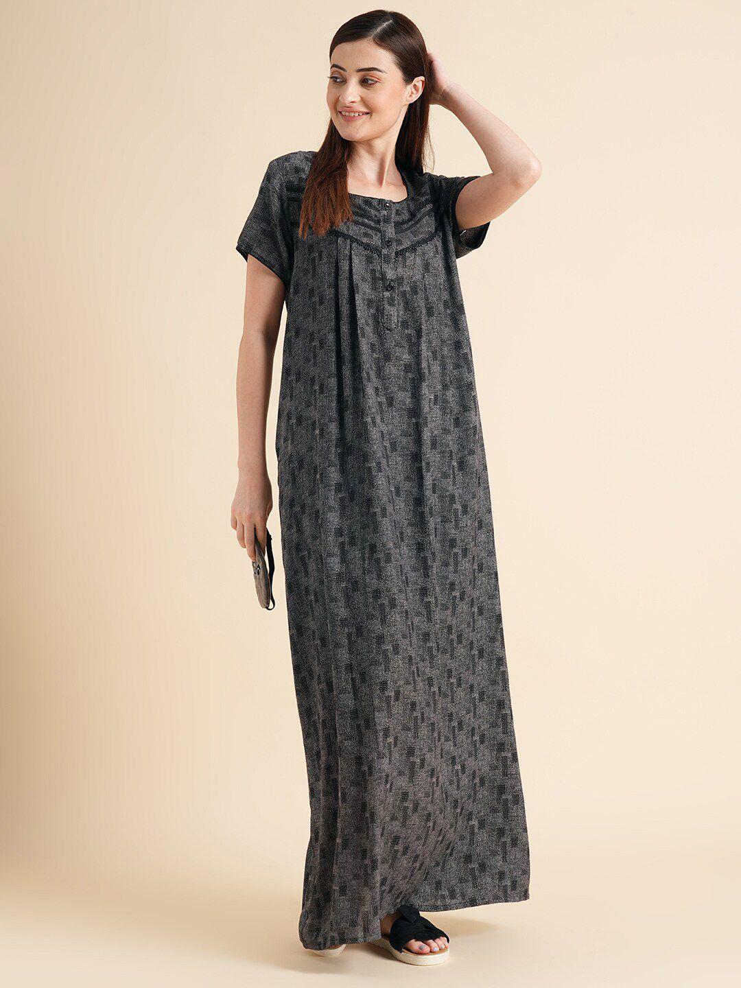 sweet dreams black abstact printed pure cotton maxi nightdress