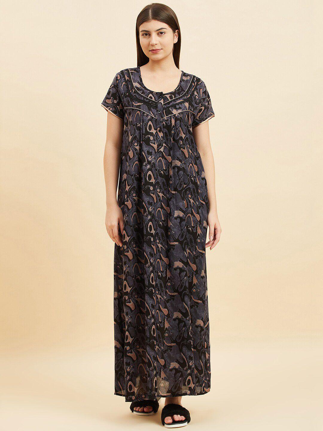 sweet dreams black abstract printed pure cotton maxi nightdress