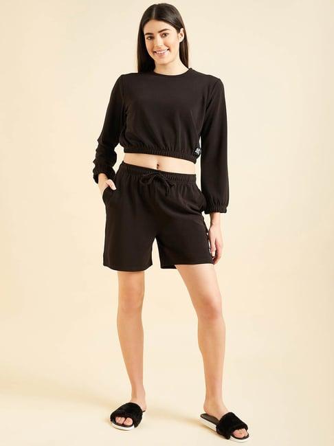 sweet dreams black cotton crop top with shorts