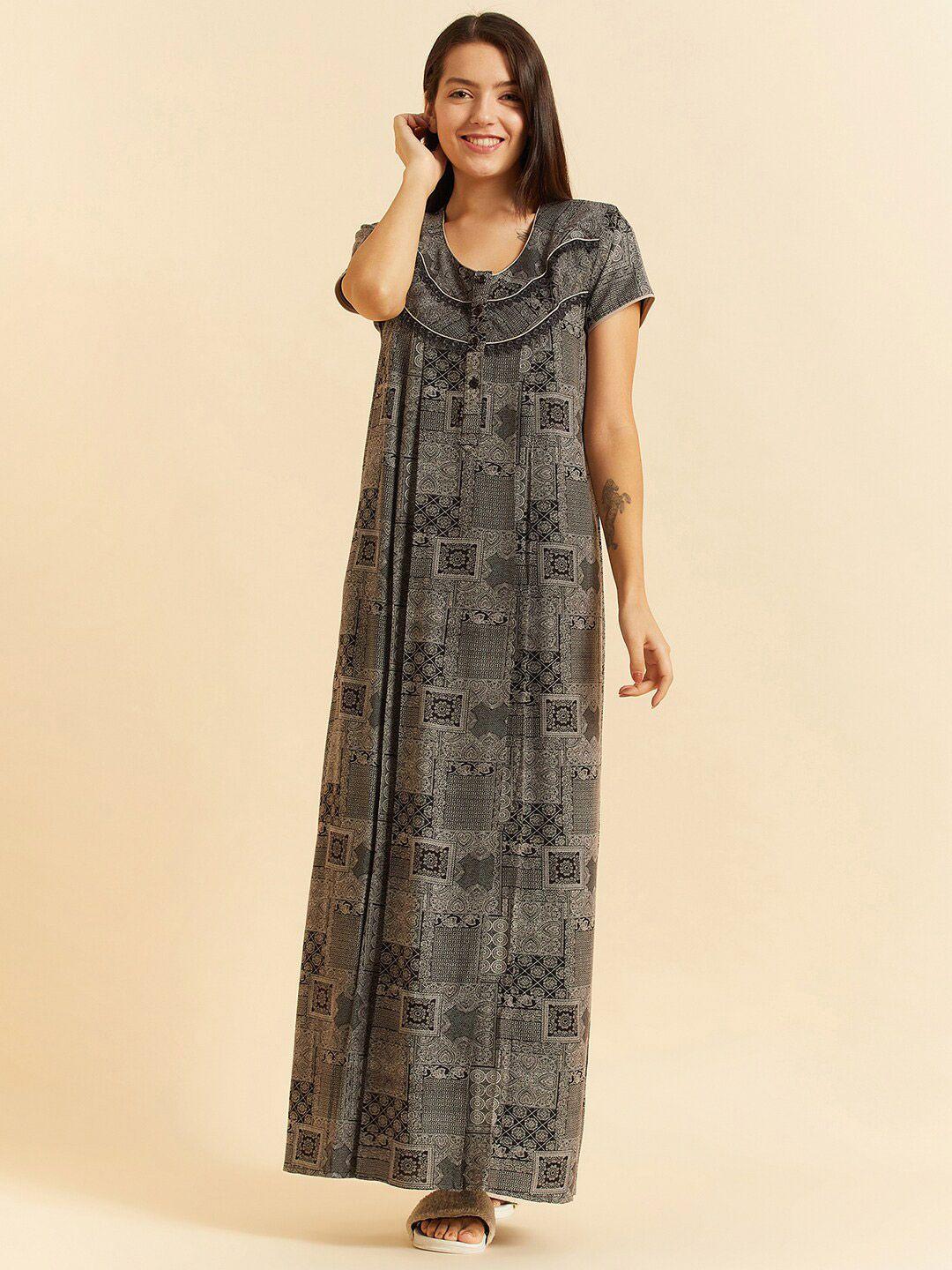 sweet dreams black ethnic motifs printed pure cotton maxi nightdress