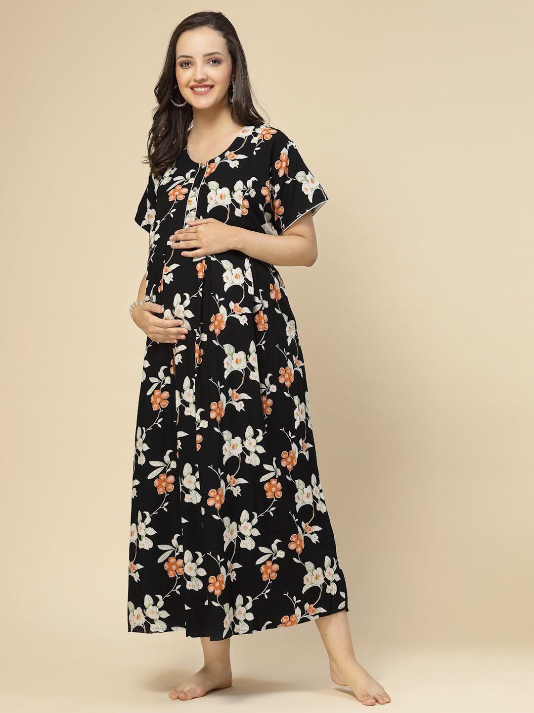 sweet dreams black floral printed fit & flare maternity dress
