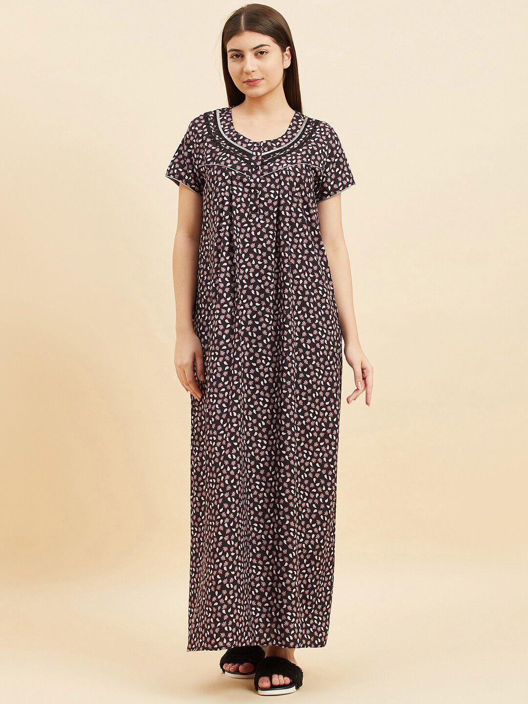 sweet dreams black floral printed maxi nightdress