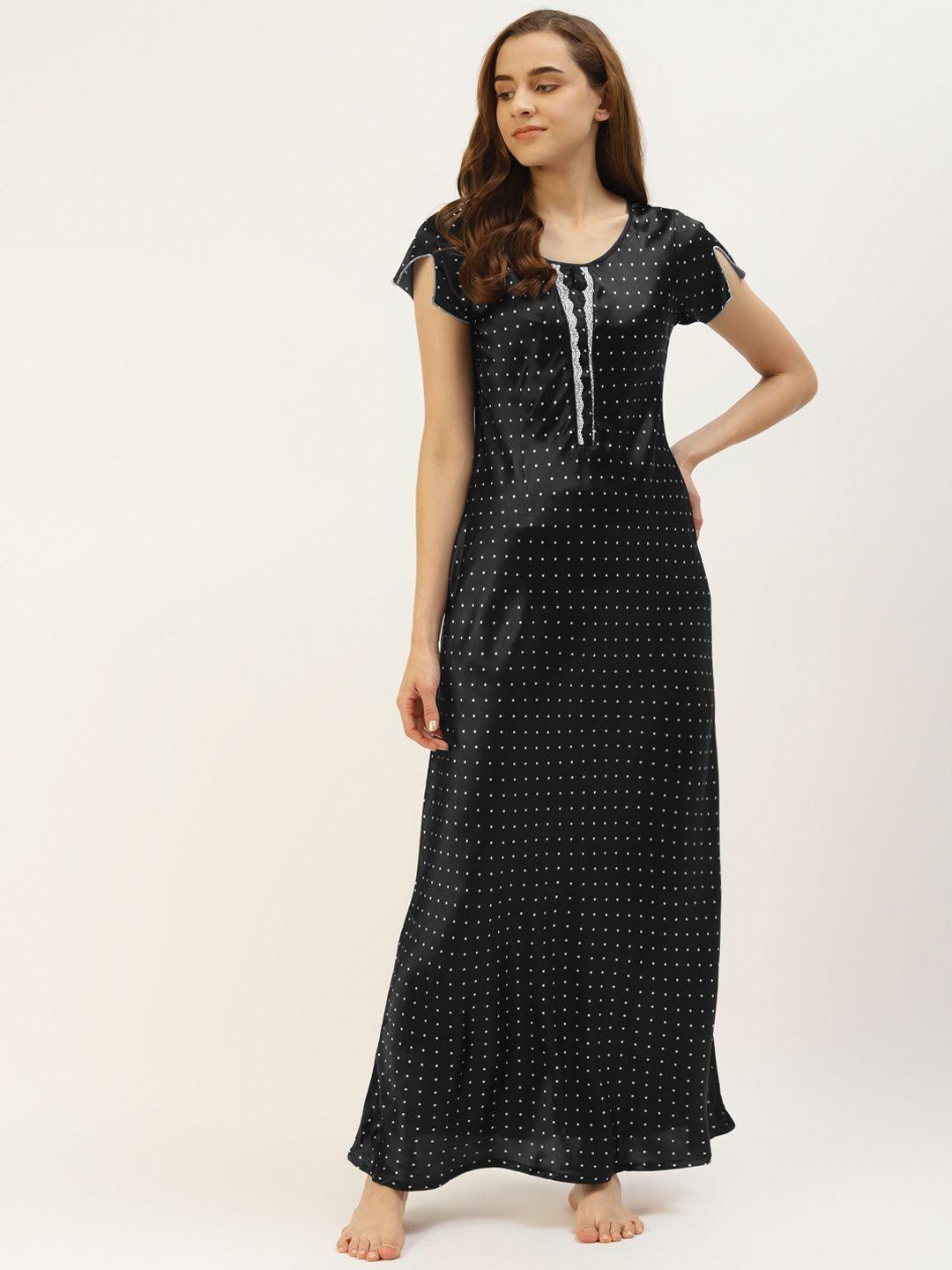 sweet dreams black polka dots print maxi nightdress