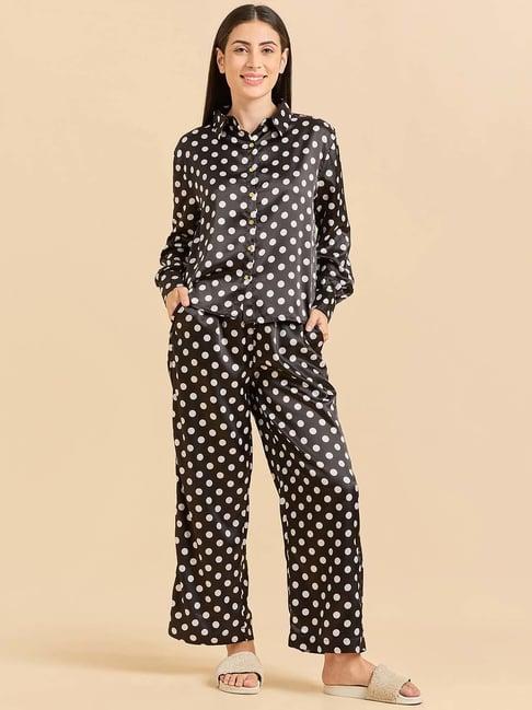 sweet dreams black polka dots shirt pyjamas set