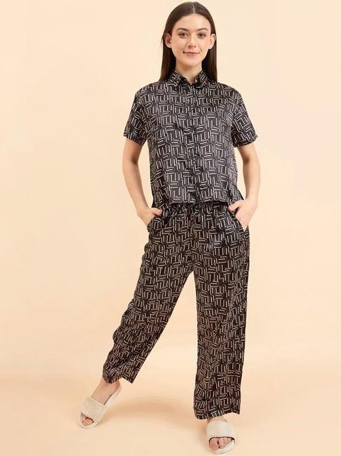 sweet dreams black printed shirt pyjama set