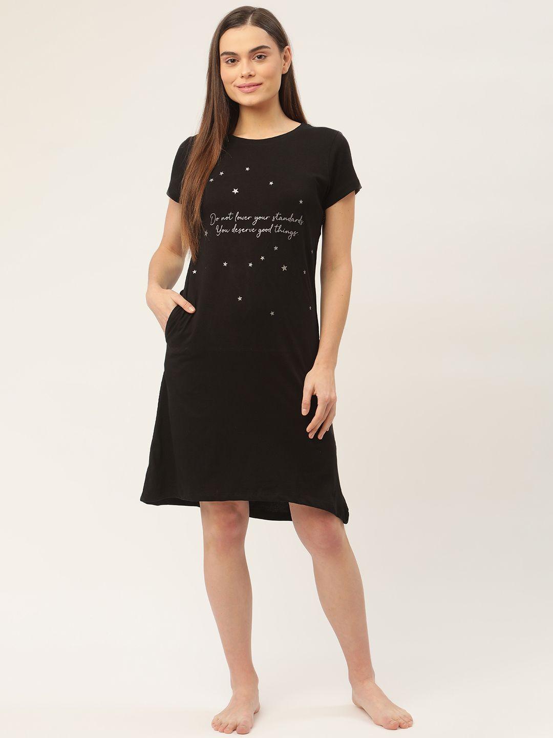 sweet dreams black pure cotton printed t-shirt nightdress