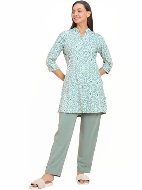 sweet dreams blue & grey cotton printed kurti pyjama set