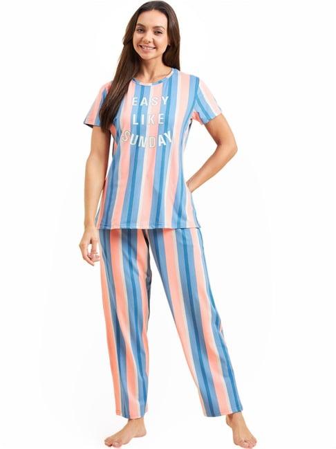 sweet dreams blue & peach striped t-shirt pyjama set