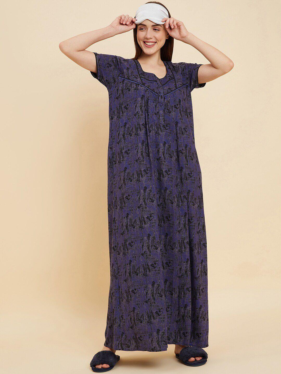 sweet dreams blue abstract printed pure cotton maxi nightdress