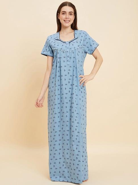 sweet dreams blue cotton printed night gown