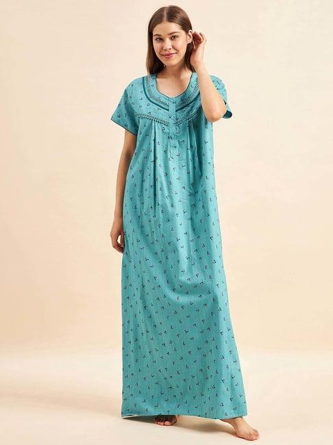 sweet dreams blue cotton printed nighty