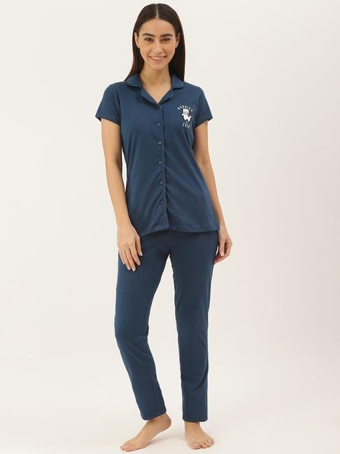 sweet dreams blue cotton shirt pyjama set