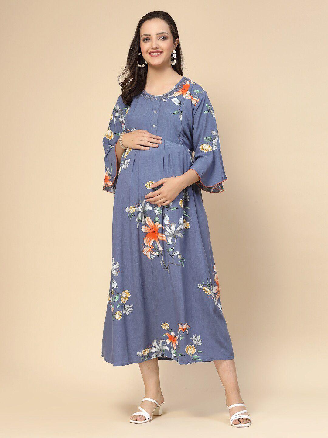 sweet dreams blue floral printed maternity nightdress