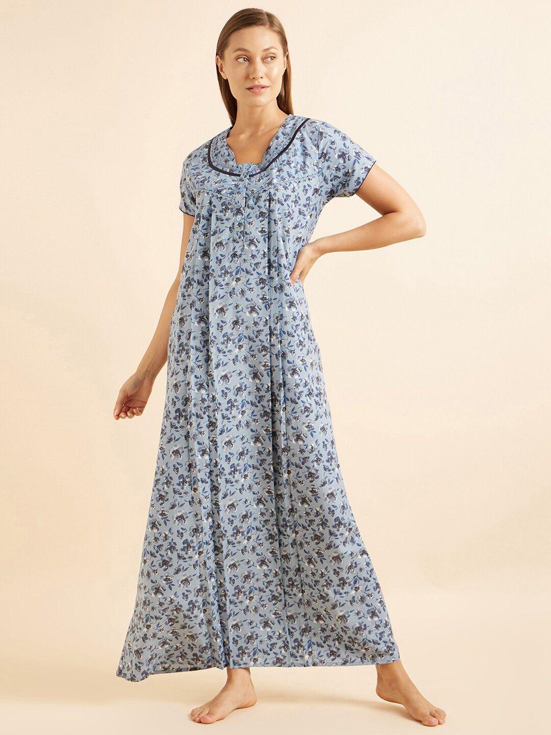 sweet dreams blue floral printed maxi nightdress