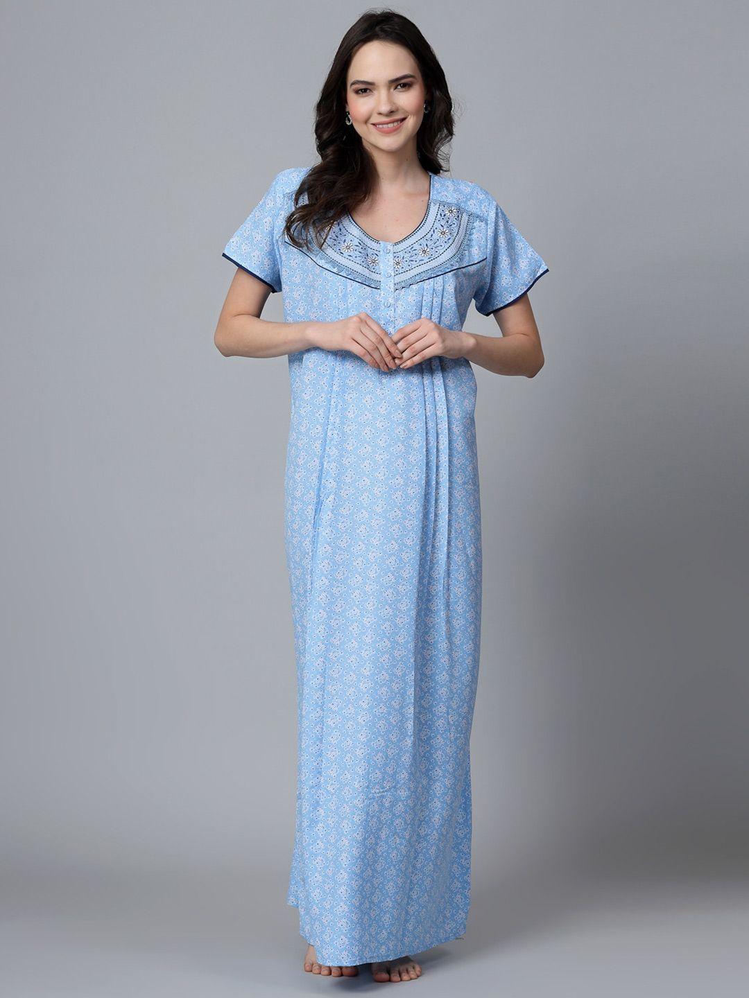 sweet dreams blue floral printed maxi nightdress