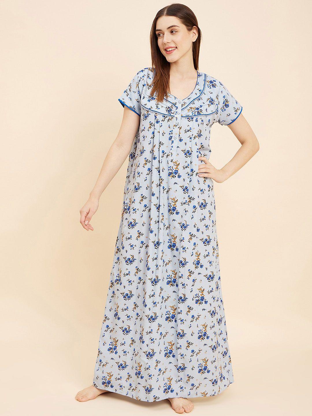 sweet dreams blue floral printed maxi nightdress