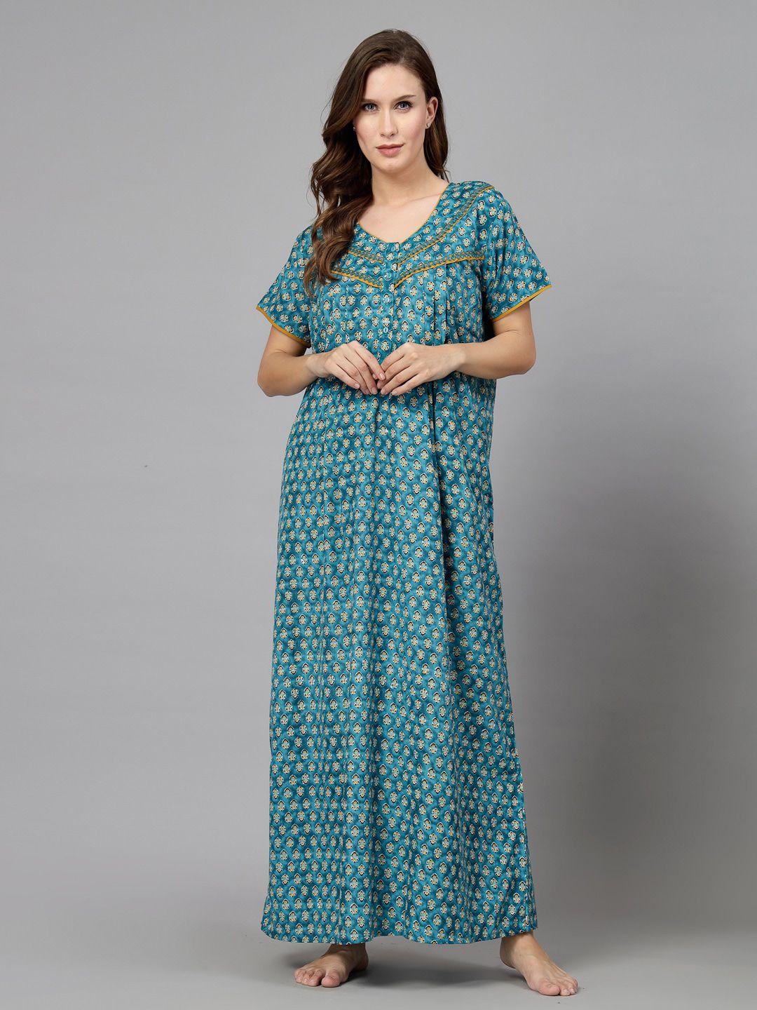 sweet dreams blue floral printed maxi nightdress