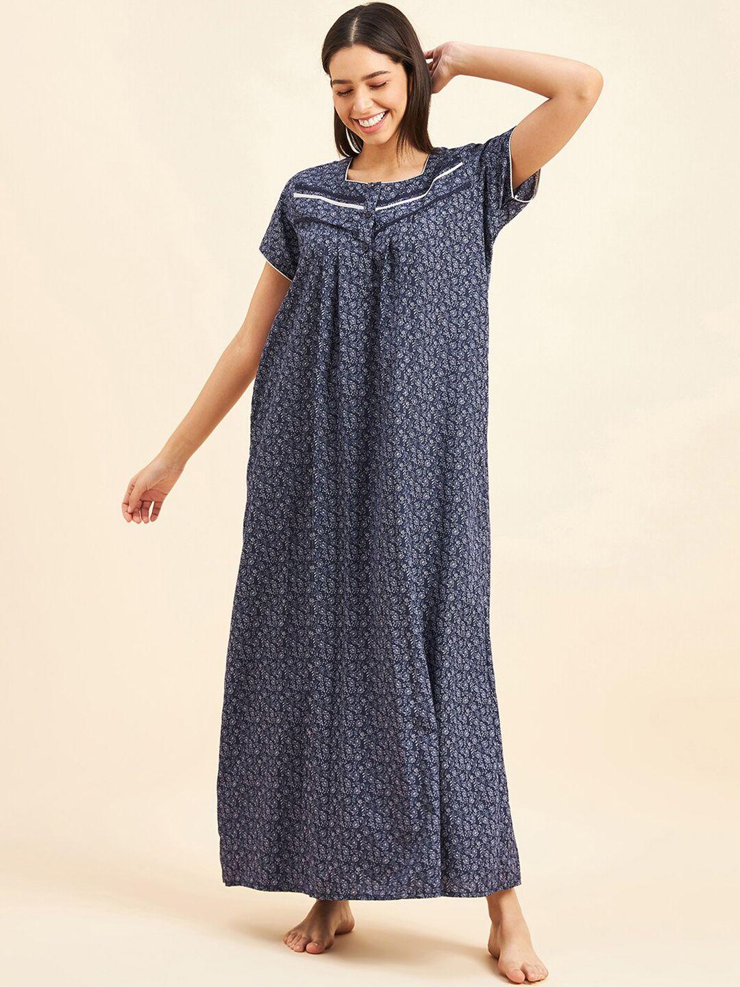 sweet dreams blue floral printed maxi nightdress