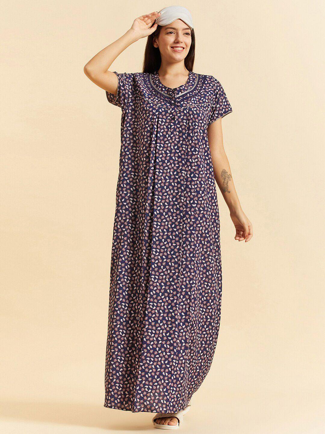 sweet dreams blue floral printed nightdress